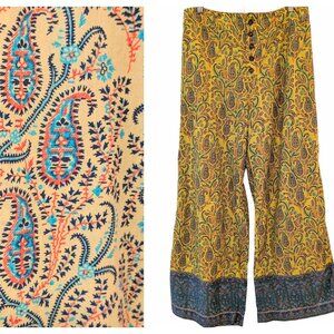 Sundance Womens Size M Bangla Yellow Paisley Wide Leg Boho Cotton Palazzo Pants